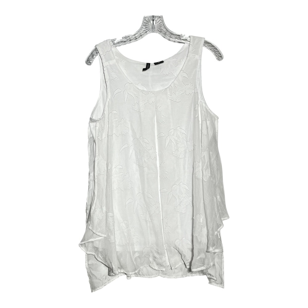 New‎ Directions White Floral Sleeveless Layered Tank Top Women's M